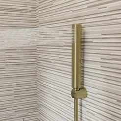 Pommeau De Douche, Flexible Et Barre De Douche|GoodHome Trio douchette + flexible + support, doré brossé, Owens