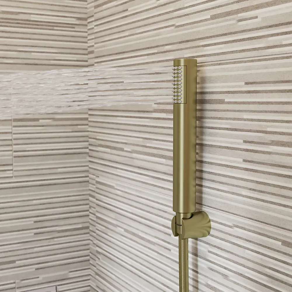 Pommeau De Douche, Flexible Et Barre De Douche|GoodHome Trio douchette + flexible + support, doré brossé, Owens