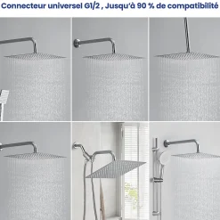 Pommeau De Douche, Flexible Et Barre De Douche|Sofetiy Max Tête de douche Inox Carrée 25cm Kit de douche