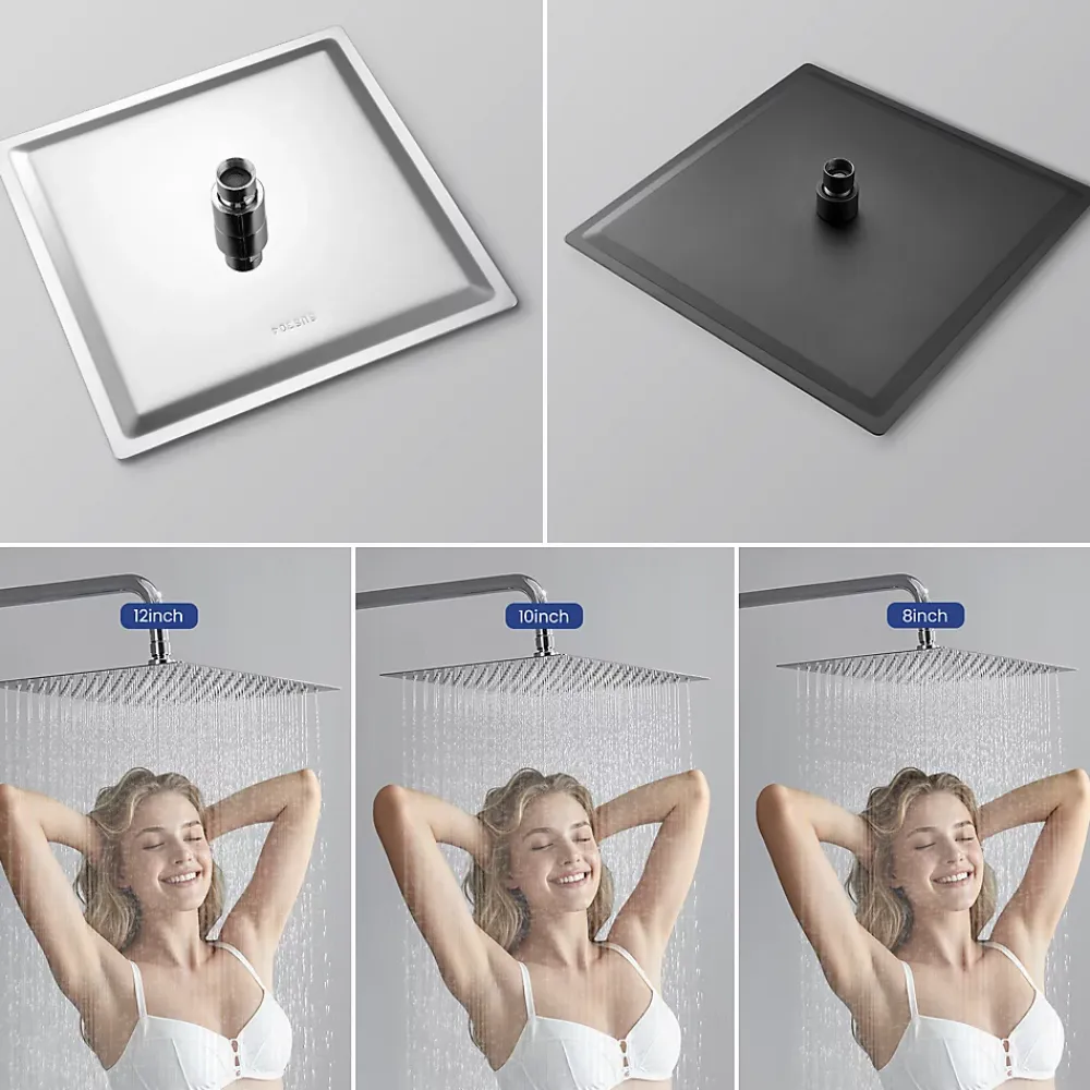 Pommeau De Douche, Flexible Et Barre De Douche|Sofetiy Max Tête de douche Inox Carrée 25cm Kit de douche