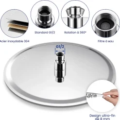 Sofetiy Max Tête de douche Inox Rond 30cm Kit de douche