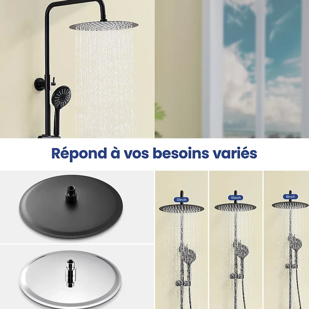 Pommeau De Douche, Flexible Et Barre De Douche|Sofetiy Max Tête de douche Inox Rond 30cm Kit de douche