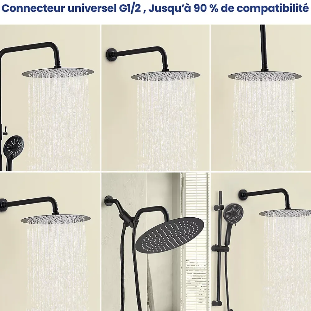 Pommeau De Douche, Flexible Et Barre De Douche|Sofetiy Max Tête de douche Inox Rond 30cm Kit de douche