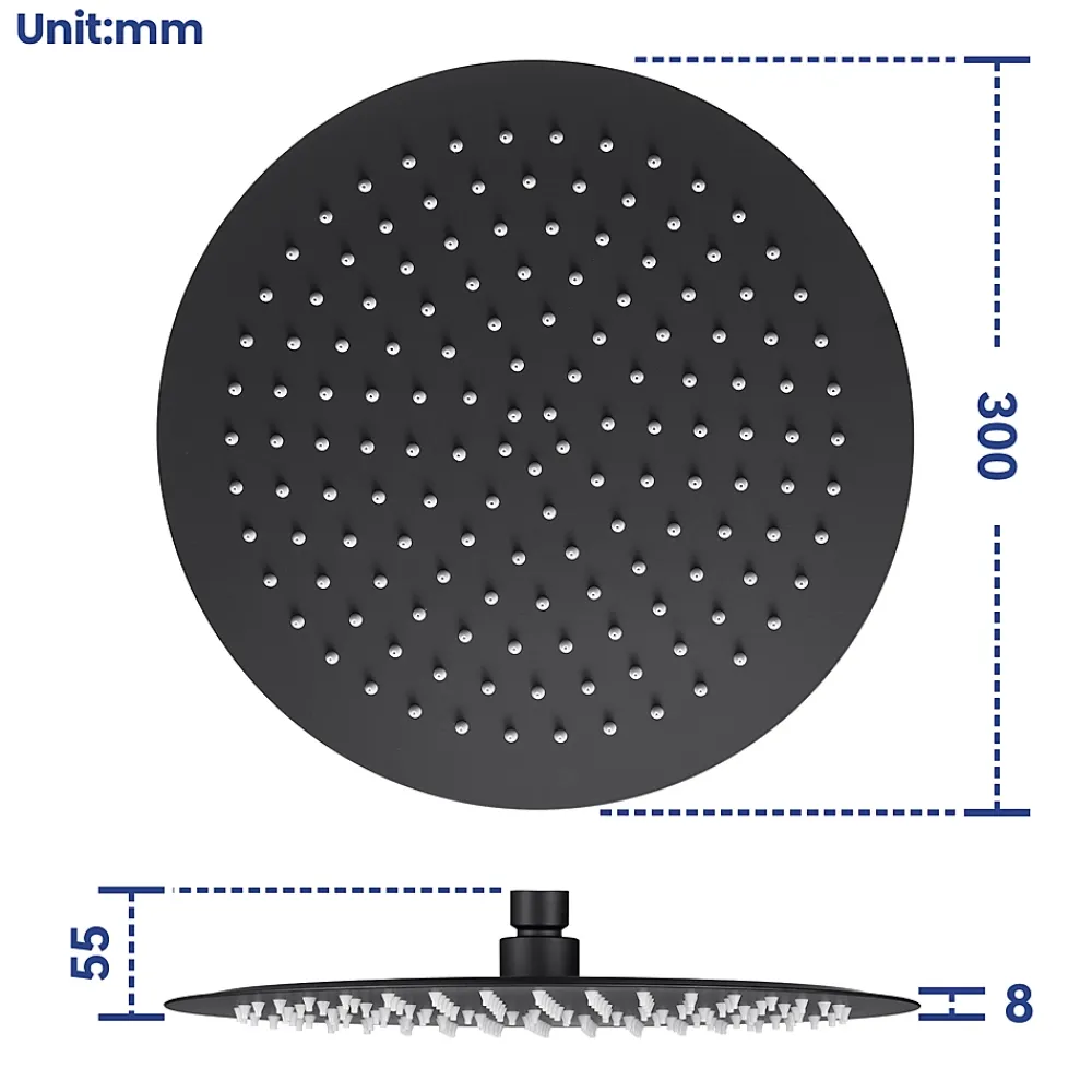 Pommeau De Douche, Flexible Et Barre De Douche|Sofetiy Max Tête de douche Inox Rond 30cm Kit de douche