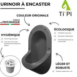 Ti'Pi Urinoir sans eau encastrable gris + kit valve parachute + pack entretien