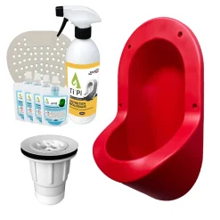 Urinoir|Ti'Pi Urinoir sans eau encastrable rouge + kit valve parachute + pack entretien