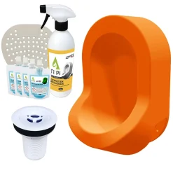 Urinoir|Ti'Pi Urinoir sans eau mural orange + kit valve bec de canard + pack entretien