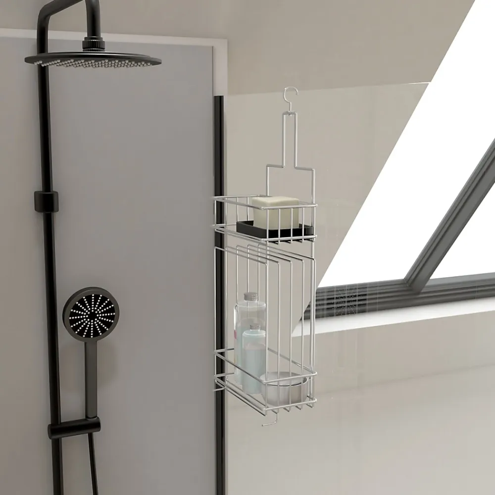 Etagère Salle De Bains|Aurlane Valet Etagères de douche Chrome 2 Paniers - 20x10x50 cm - LOU
