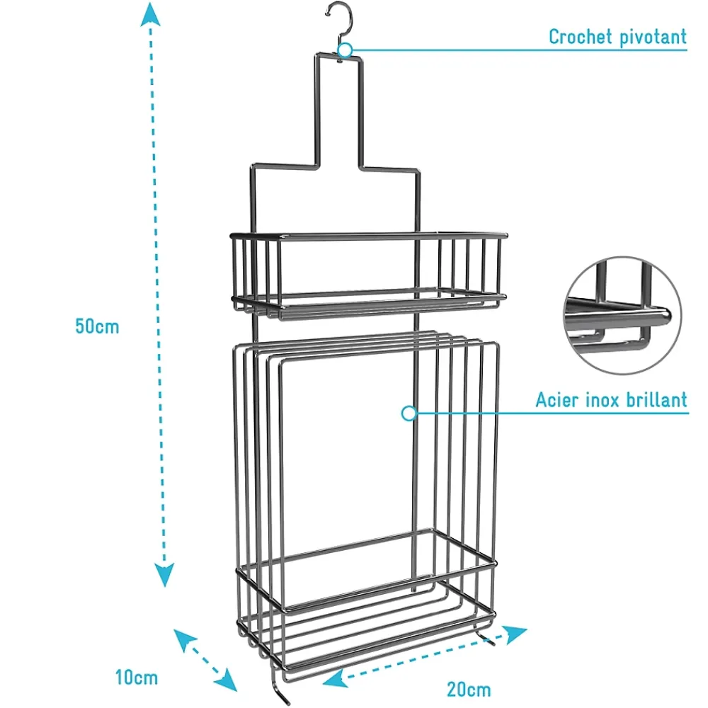 Etagère Salle De Bains|Aurlane Valet Etagères de douche Chrome 2 Paniers - 20x10x50 cm - LOU