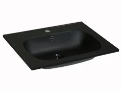 Vasque À Encastrer|Vente-unique Vasque à encastrer en résine effet pierre - Noir - L60 x l46 cm - OKIWA