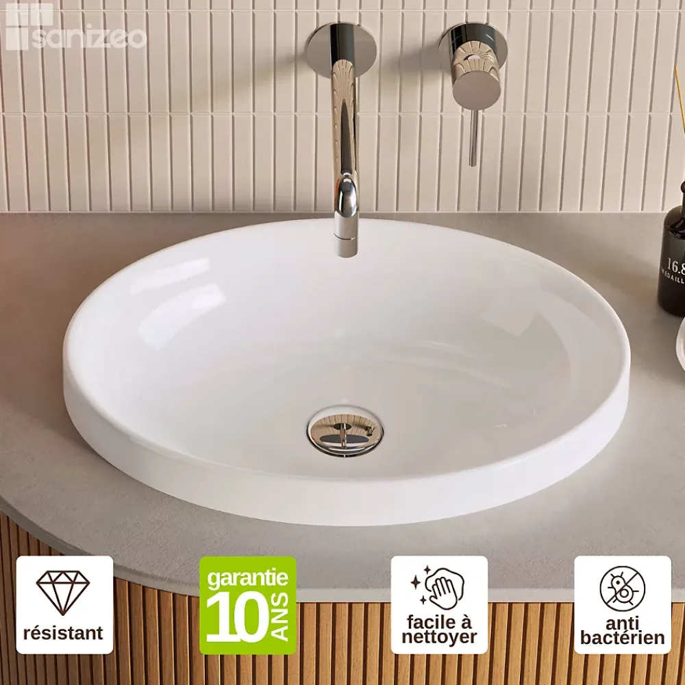 Vasque À Encastrer|Lavaberg Vasque à encastrer ovale - Blanc Brillant - Minéral composite - L50 x l37 x H12 -3 cm - RUNA