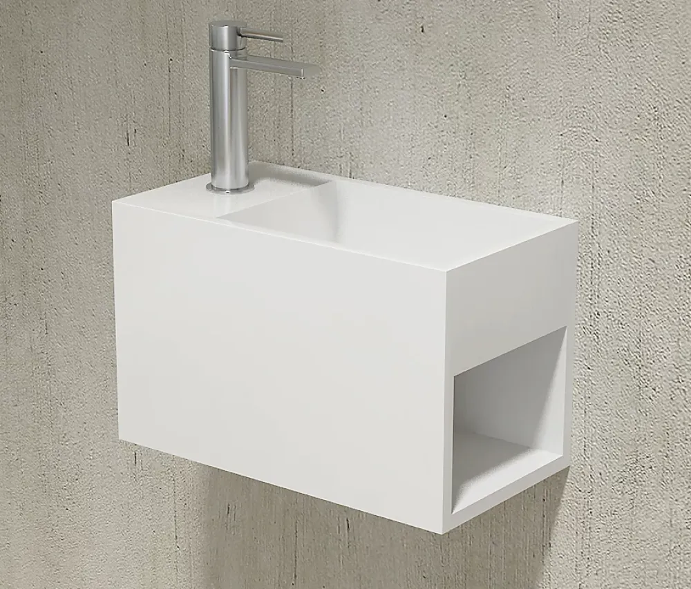 Bernstein Vasque / Lavabo mural rectangulaire Fonte minérale 33x18x20,5cm Blanc mat, rangement intégré - PB2046