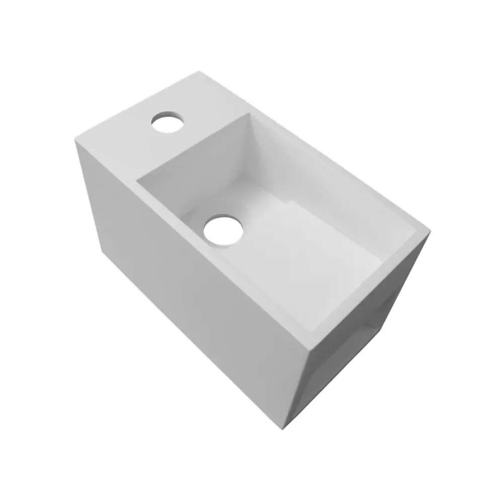 Bernstein Vasque / Lavabo mural rectangulaire Fonte minérale 33x18x20,5cm Blanc mat, rangement intégré - PB2046