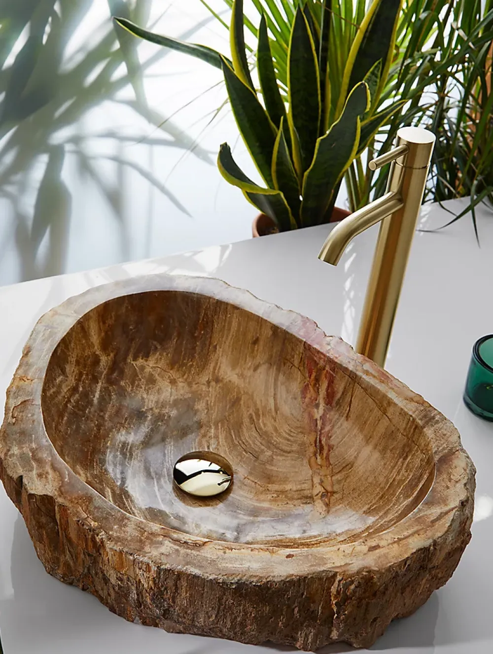 Pegane Vasque à poser / lavabo en pierre naturelle coloris brun - Longueur 45 x Hauteur 15 x Profondeur 40 cm