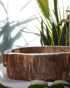 Pegane Vasque à poser / lavabo en pierre naturelle coloris brun - Longueur 45 x Hauteur 15 x Profondeur 40 cm