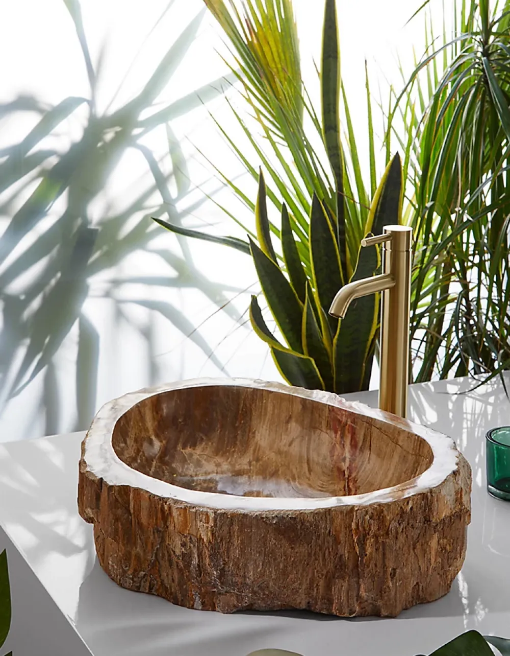 Pegane Vasque à poser / lavabo en pierre naturelle coloris brun - Longueur 45 x Hauteur 15 x Profondeur 40 cm