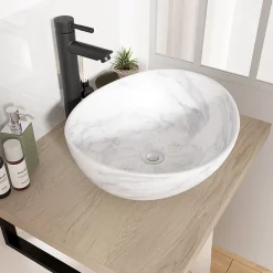 Vasque À Poser|Homesight Vasque à poser carrée céramique imitation marbre blanc Bloom