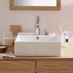 Vasque À Poser|Mob-In Vasque à poser carrée en céramique blanche 38cm