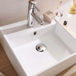 Vasque À Poser|Mob-In Vasque à poser carrée en céramique blanche 38cm