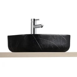 Homesight Vasque à poser carrée gamme Lou en céramique imitation marbre noir l.37 x P.37 x H.12 cm