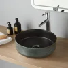 Planète Bain Vasque à poser céramique ronde Asina - 36cm - Décor vert noir mat