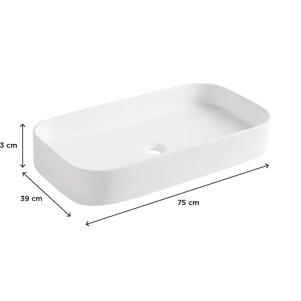 Vasque À Poser|Homesight Vasque à poser en céramique l.75 x H.13 x P.39 cm, blanc mat, Josy
