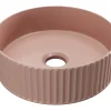 Vente-unique Vasque à poser en céramique striée ronde - Rose mat - 36 cm - PEDARA