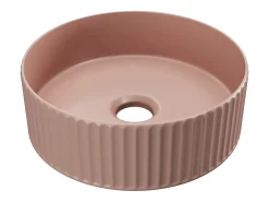 Vente-unique Vasque à poser en céramique striée ronde - Rose mat - 36 cm - PEDARA