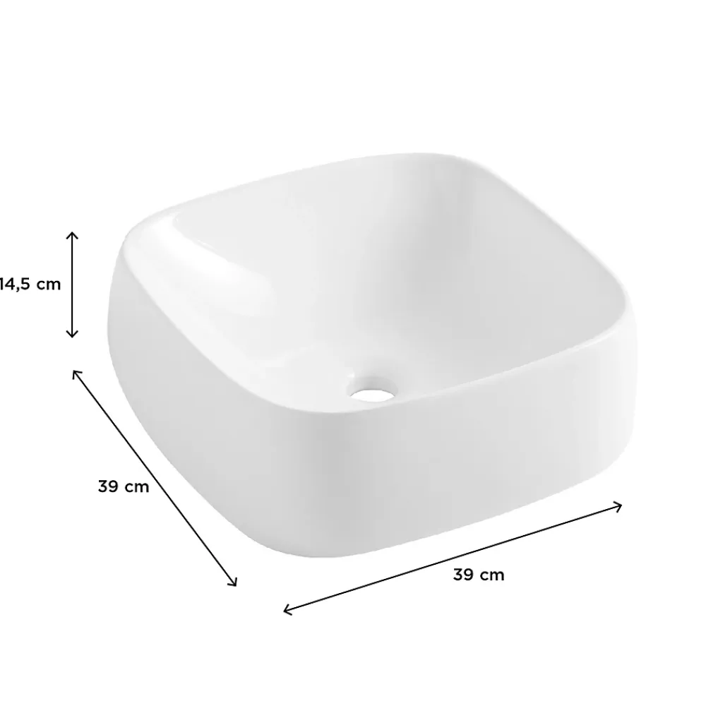 Vasque À Poser|Homesight Vasque à poser en céramique l.39 x H.14,5 x P.39 cm, blanc brillant, Squircle