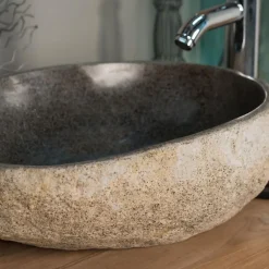 Wanda Collection Vasque à poser en pierre naturelle galet de rivière 40 cm