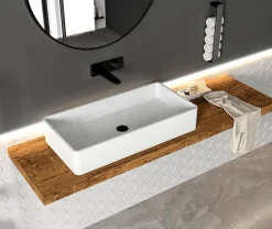 Bernstein Vasque à poser en solide surface + bonde pop-up chrome PB2013 - 80x40x14,5cm - blanc mat