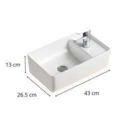 Plan Vasque Lave-Mains|Mob-In Vasque à poser ou à suspendre rectangle en céramique 43x26,5cm