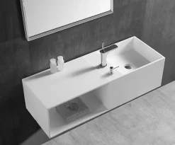 Lavabo|Bernstein Vasque à poser ou vasque murale 110x40x30cm en fonte minérale avec espace de rangement - Blanc - TWG36