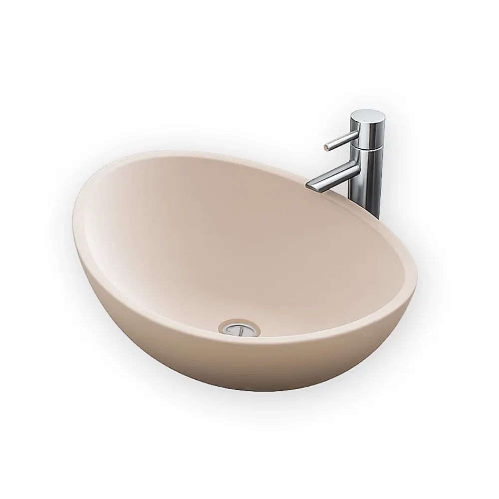 Ambra Vasque à Poser Ovale - 42 cm - en Solid Surface - Beige Rosé - Ovéa
