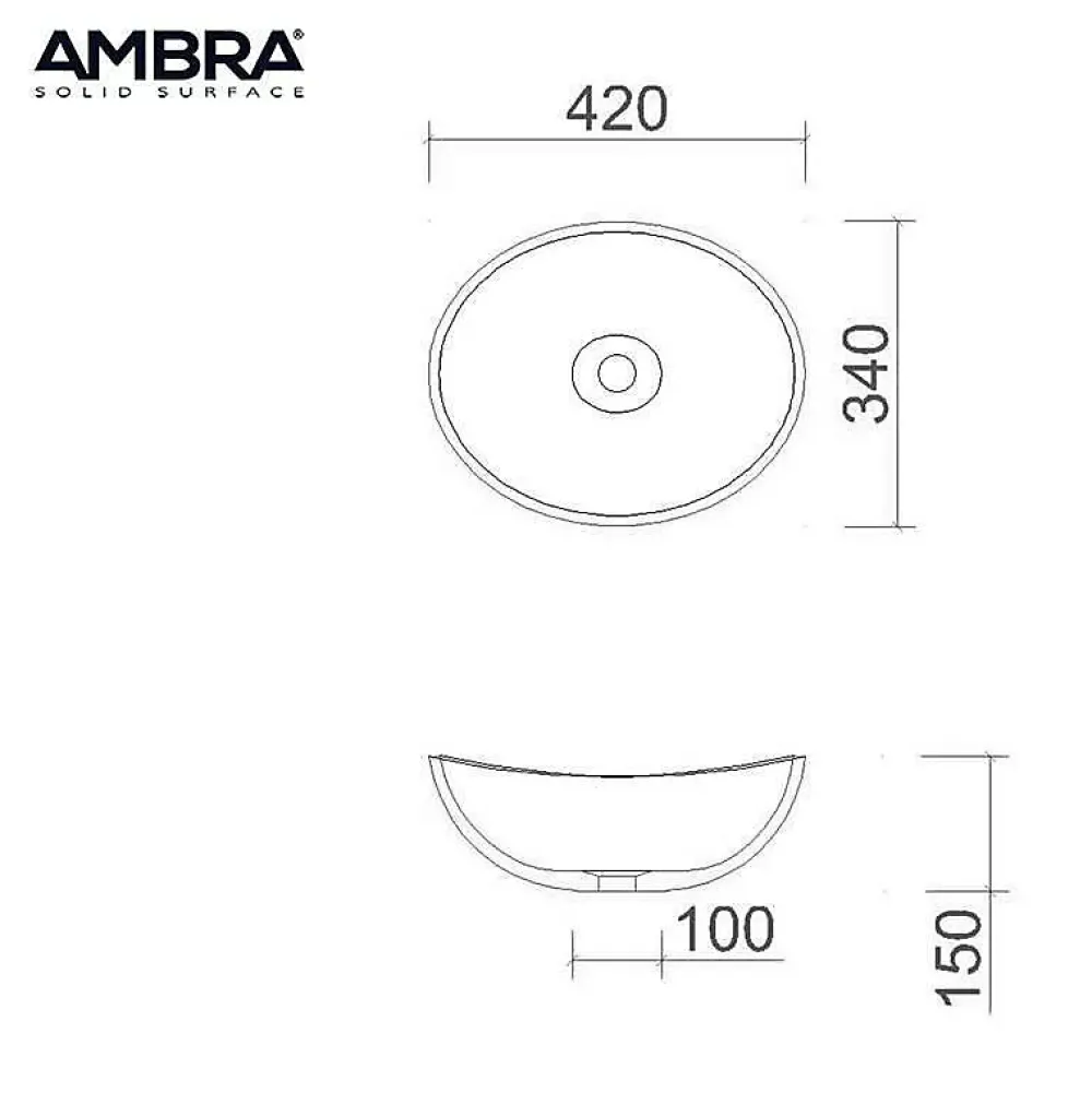 Ambra Vasque à Poser Ovale - 42 cm - en Solid Surface - Beige Rosé - Ovéa