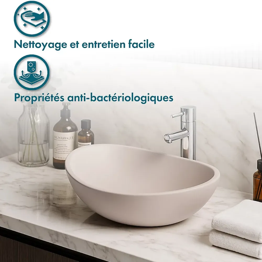 Ambra Vasque à Poser Ovale - 42 cm - en Solid Surface - Beige Rosé - Ovéa