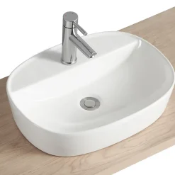 Homesight Vasque à poser ovale blanche en céramique, Faro
