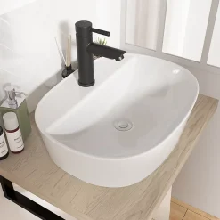 Homesight Vasque à poser ovale blanche en céramique, Faro