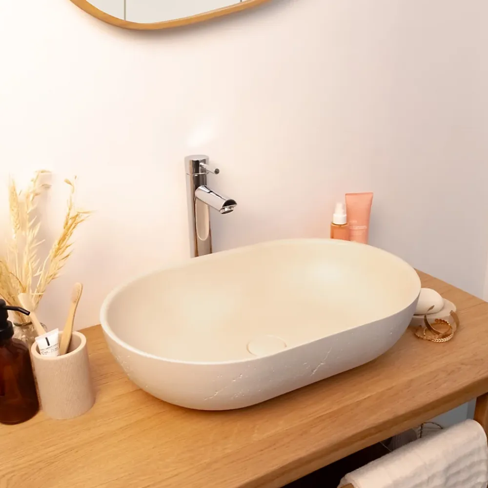 Vasque À Poser|Homesight Vasque à poser ovale béton beige l.53 x H.13 cm Emmy
