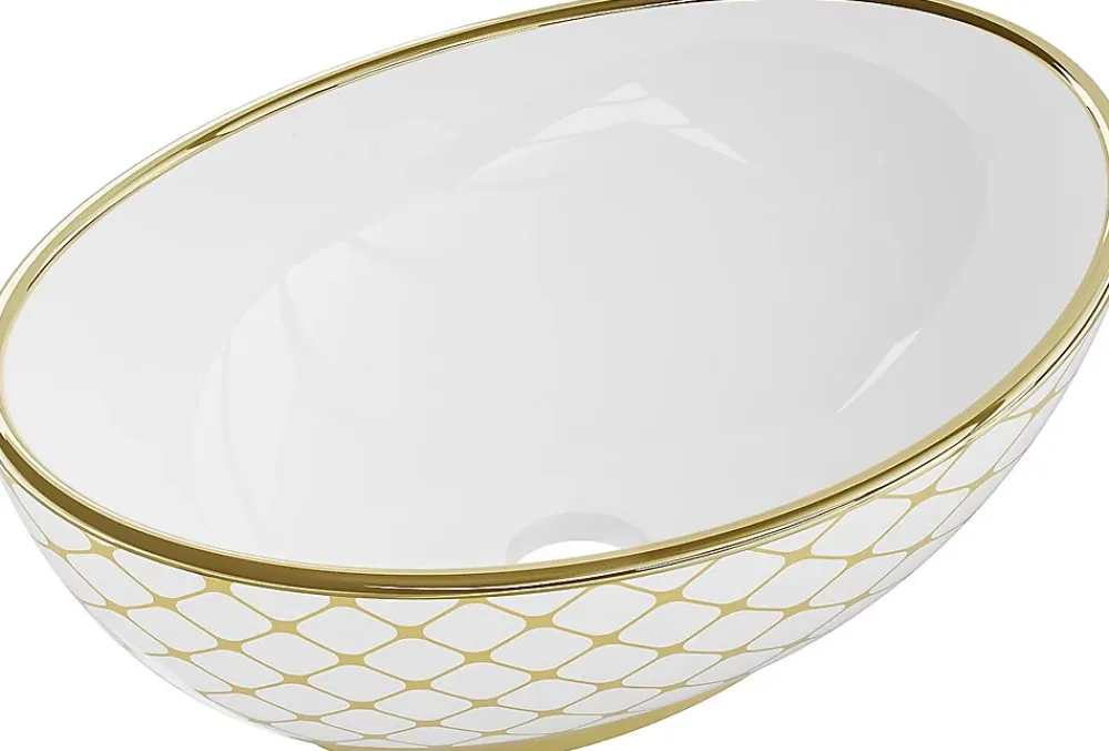 Lavabo|Silla Global Vasque à poser ovale, céramique 40,5x33x14 cm Blanc/or