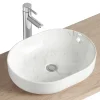 Homesight Vasque à poser ovale céramique imitation marbre blanc Lou