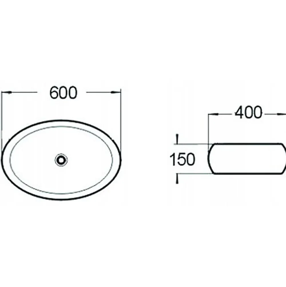 Lavabo|Silla Global Vasque à poser ovale, céramique 60x40x15 cm, Blanc