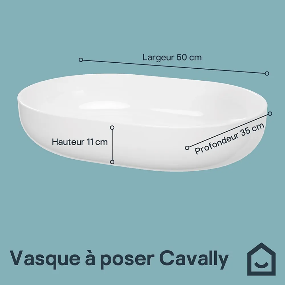 GoodHome Vasque à poser ovale céramique blanc brillant Cavally