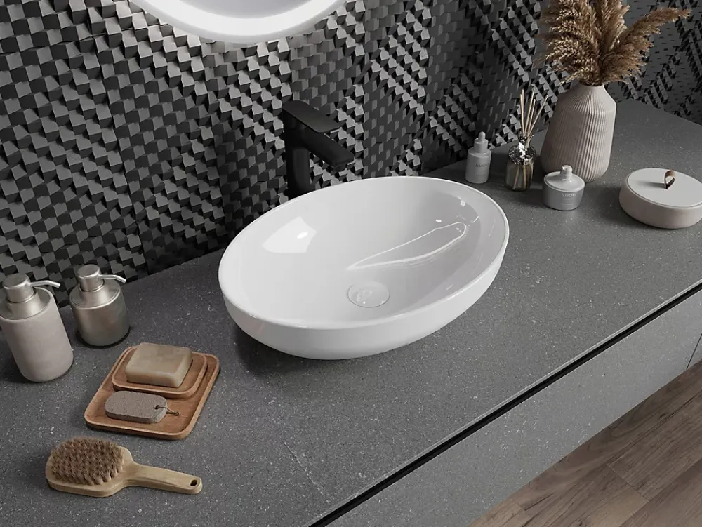 Lavabo|Silla Global Vasque à poser ovale, céramique 50x37x14,5 cm, Blanc