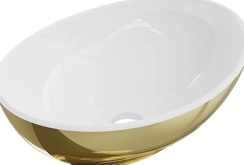 Lavabo|Silla Global Vasque à poser ovale, céramique 40,5x33x14 cm Blanc/or