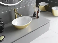 Lavabo|Silla Global Vasque à poser ovale, céramique 40,5x33x14 cm Blanc/or
