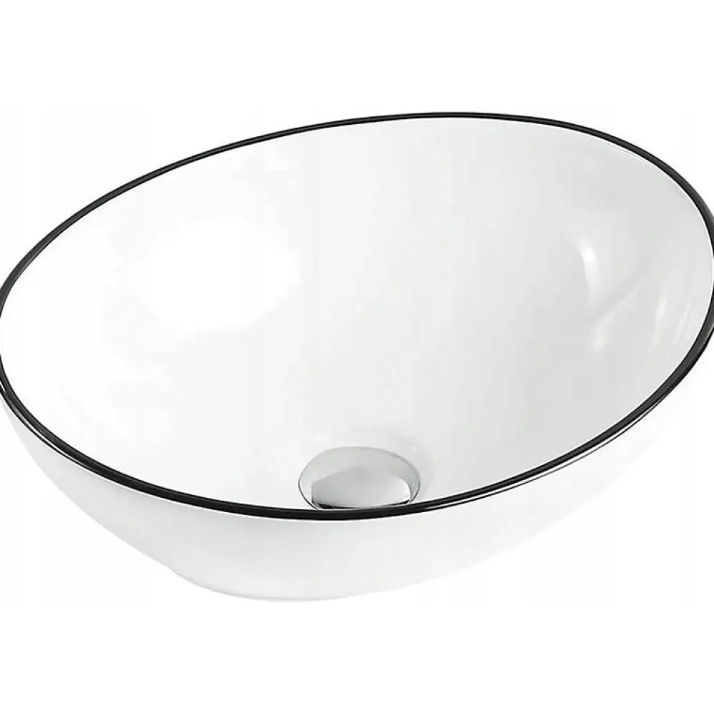 Lavabo|Silla Global Vasque à poser ovale, céramique 40,5x33x14 cm Blanc/noir