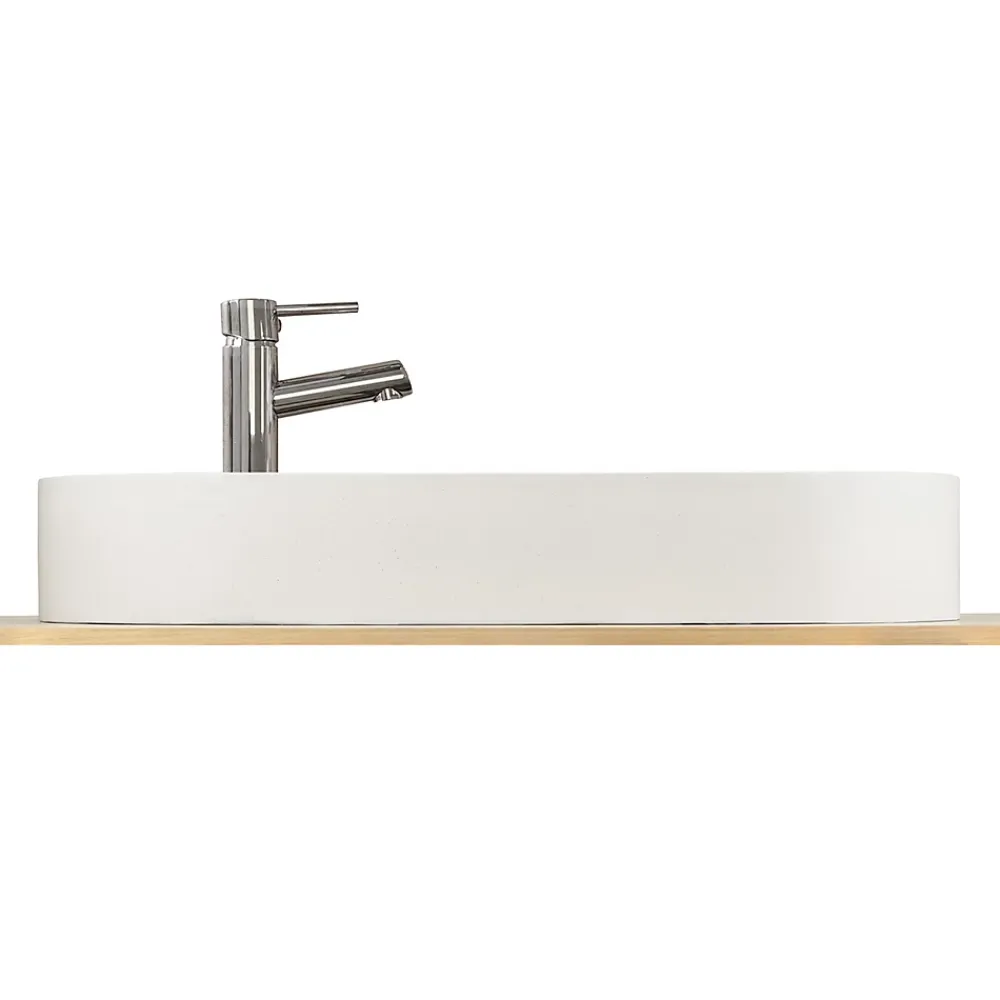 Homesight Vasque à poser ovale en béton beige effet moucheté l.80 x H.12 x P.36,5 cm, Pao