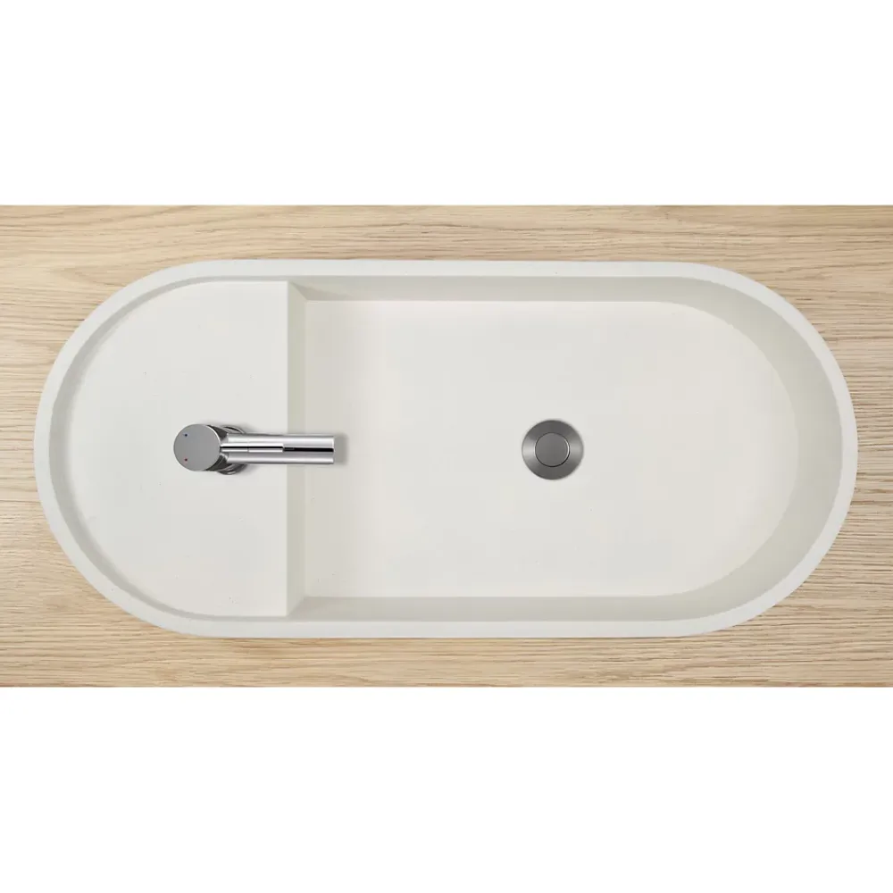 Homesight Vasque à poser ovale en béton beige effet moucheté l.80 x H.12 x P.36,5 cm, Pao