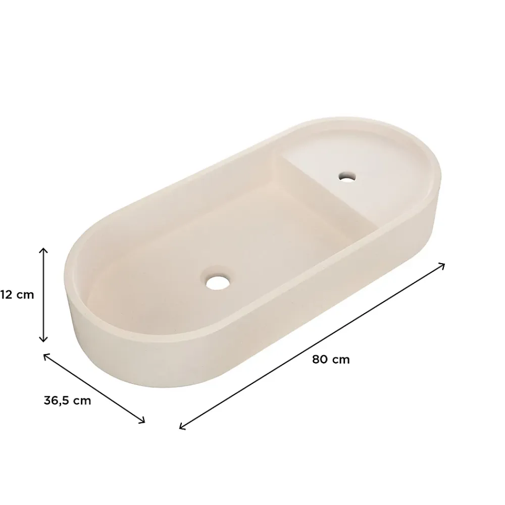 Homesight Vasque à poser ovale en béton beige effet moucheté l.80 x H.12 x P.36,5 cm, Pao
